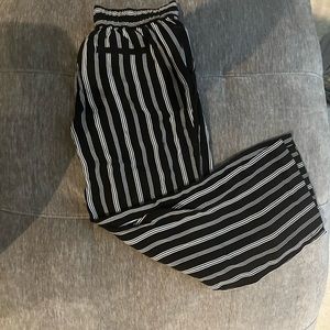 Loft Black and White Striped Flowy Pants